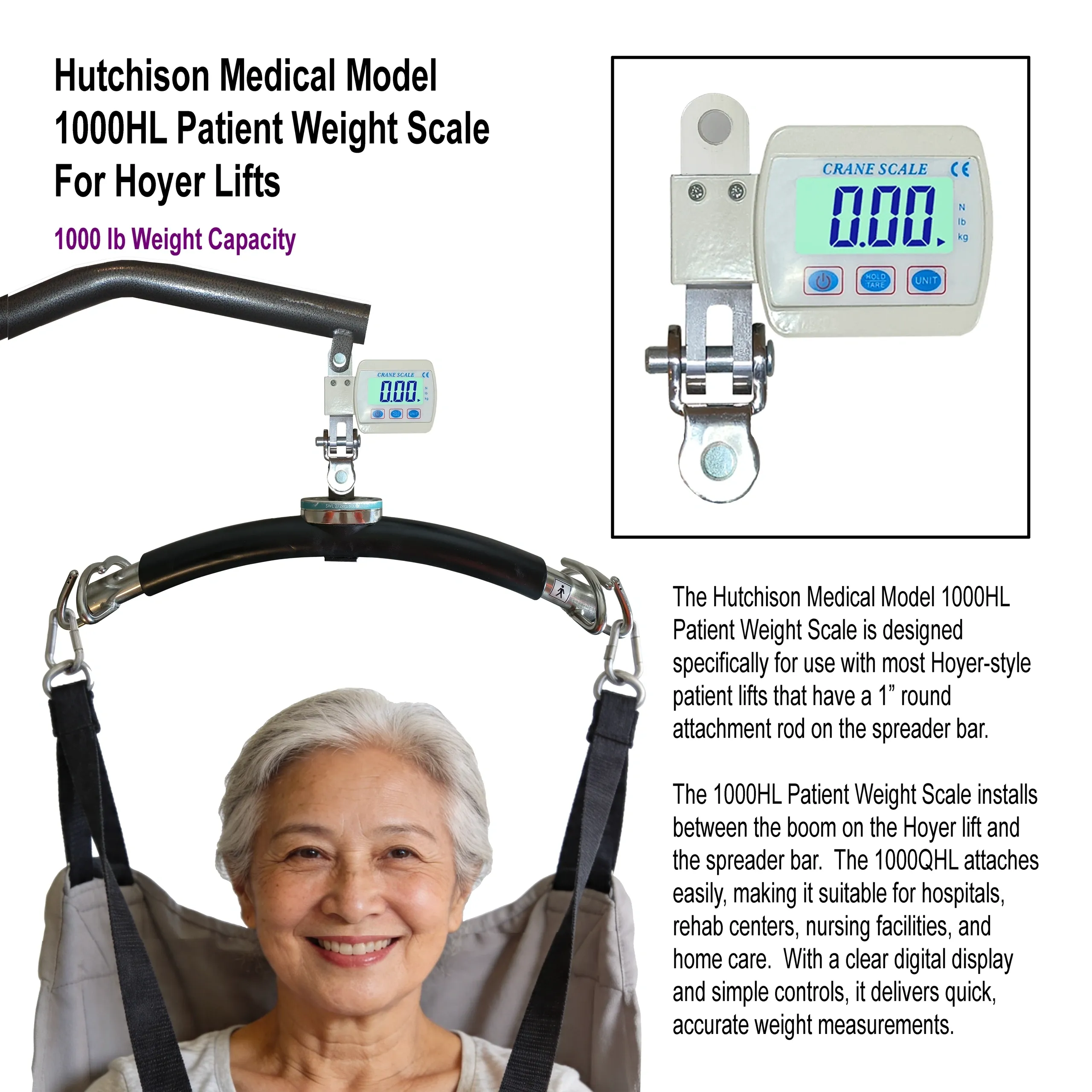 Model 1000HL Patient Weight Scale for Most Hoyer-style Patient Lifts